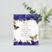 Budget Royal Blue Butterfly Sweet 16 Uitnodiging (Staand voorkant)