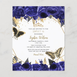 Budget Royal Blue Butterfly Sweet 16 Uitnodiging