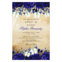 Budget Royal Blue Butterfly Sweet 16 Uitnodiging