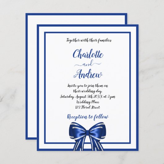 Budget royal blue elegant bow bruiloft (Voorkant / Achterkant)