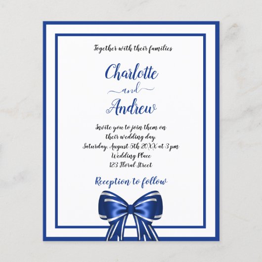 Budget royal blue elegant bow bruiloft (Voorkant)