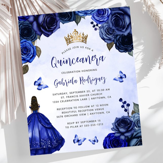Budget Royal Blue Floral Princess Quinceañera (Creator heeft geüpload)