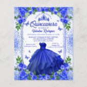 Budget Royal Blue Floral Quinceanera Uitnodiging Flyer (Voorkant)
