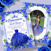 Budget Royal Blue Floral Quinceanera Uitnodiging Flyer