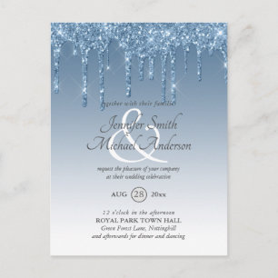 Budget Royal Blue Glitter Driving WEDDING INVITE Briefkaart