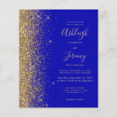 Budget Royal Blue Glitter Wedding Invite (Voorkant)