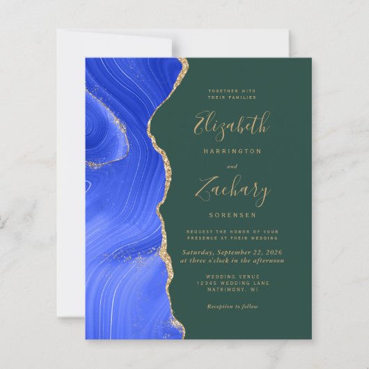 Budget Royal Blue Gold Agaat Green QR Code Wedding (Voorkant)