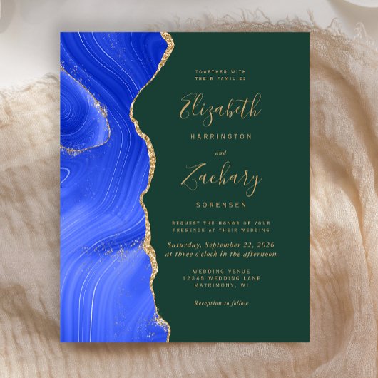 Budget Royal Blue Gold Agaat Green Wedding Uitnodi