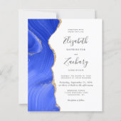 Budget Royal Blue Gold Agate Wedding Uitnodiging (Voorkant)