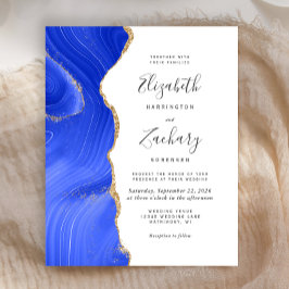 Budget Royal Blue Gold Agate Wedding Uitnodiging