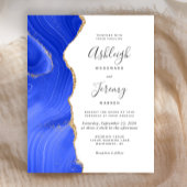 Budget Royal Blue Gold Agate Wedding Uitnodiging