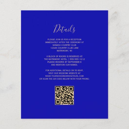 Budget Royal Blue Gold Glitter QR Code Huwelijk (Achterkant)