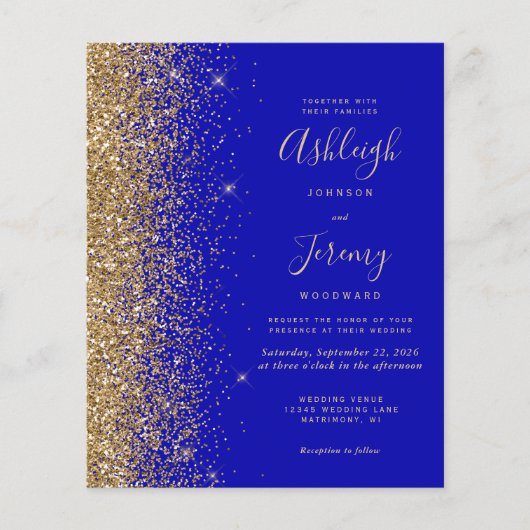 Budget Royal Blue Gold Glitter QR Code Huwelijk (Voorkant)