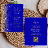 Budget Royal Blue Gold Glitter QR Code Huwelijk