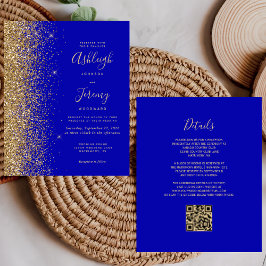 Budget Royal Blue Gold Glitter QR Code Huwelijk