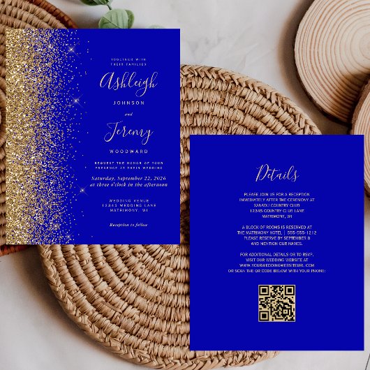 Budget Royal Blue Gold Glitter QR Code Huwelijk