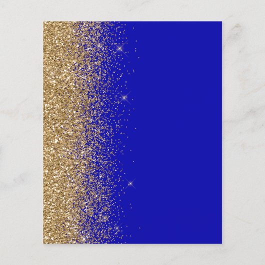 Budget Royal Blue Gold Glitter Trouwmenu (Achterkant)