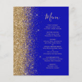 Budget Royal Blue Gold Glitter Trouwmenu (Voorkant)