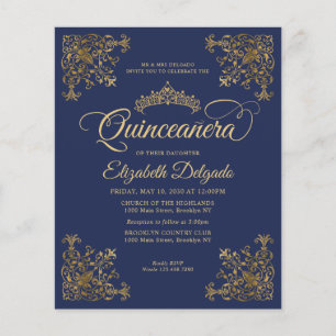 Budget  Royal Blue Gold Lijst Quinceanera