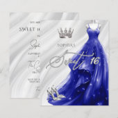 Budget Royal Blue Jurk Sweet 16 Uitnodiging (Voorkant / Achterkant)