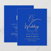 Budget Royal Blue Monochrome Wedding INVITE (Voorkant / Achterkant)