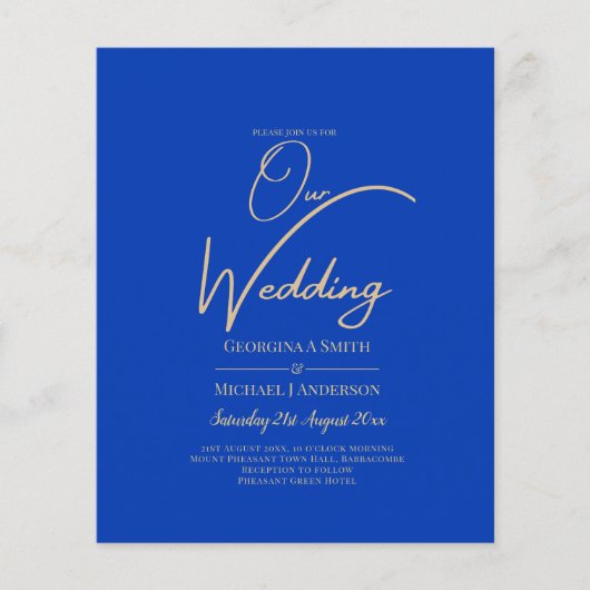 Budget Royal Blue Monochrome Wedding INVITE (Voorkant)