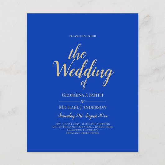Budget Royal Blue Monochrome Wedding INVITE Flyer (Voorkant)