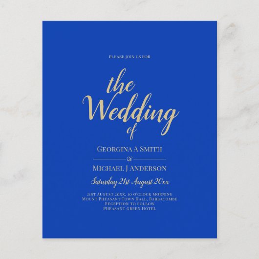 Budget Royal Blue Monochrome Wedding INVITE Flyer (Voorkant)