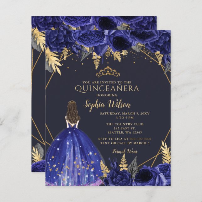 Budget Royal Blue Princess Quinceañera (Voorkant / Achterkant)