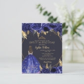 Budget Royal Blue Princess Sweet 16 Uitnodiging (Staand voorkant)