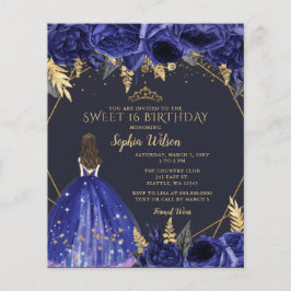 Budget Royal Blue Princess Sweet 16 Uitnodiging