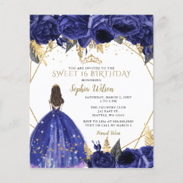 Budget Royal Blue Princess Sweet 16 Uitnodiging