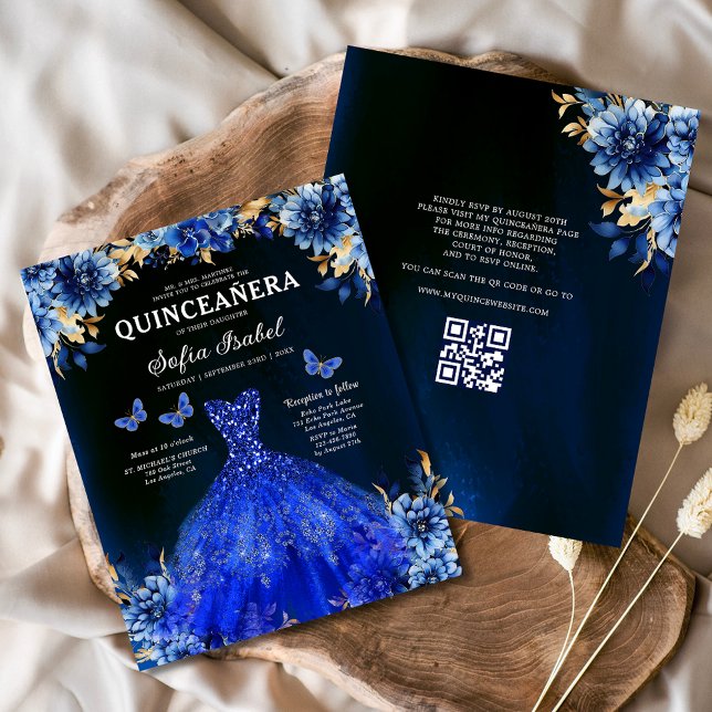 Budget Royal Blue QR Code Princess Quinceanera (Creator heeft geüpload)