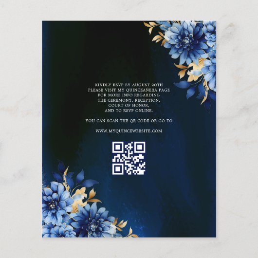 Budget Royal Blue QR Code Princess Quinceanera Flyer (Achterkant)