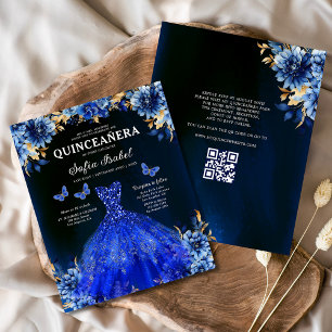 Budget Royal Blue QR Code Princess Quinceanera Flyer