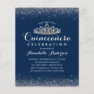 Budget Royal Blue Quinceañera Silver Tiara Invite
