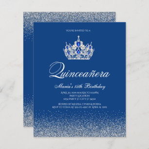 Budget Royal Blue Quinceanera Uitnodigingen