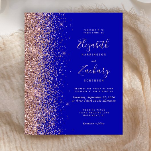 Budget Royal Blue Roos Gold Glitter Huwelijksuitno