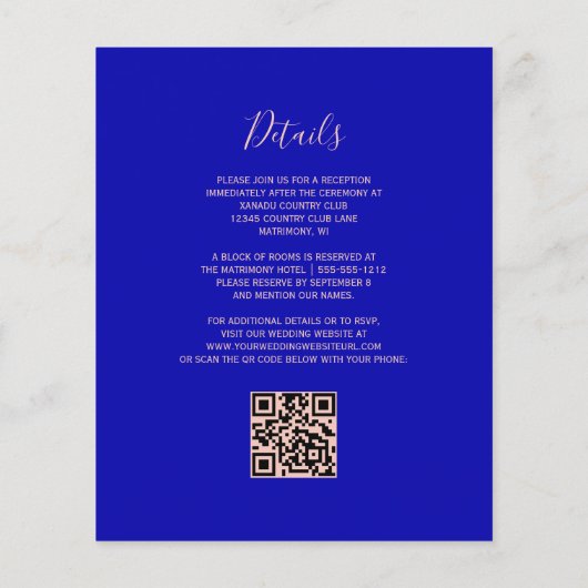 Budget Royal Blue Roos Gold QR Code Huwelijk (Achterkant)