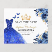 Budget Royal Blue Save the Date Quinceanera (Voorkant)