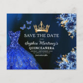 Budget Royal Blue Save the Date Quinceanera Flyer (Voorkant)