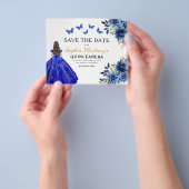 Budget Royal Blue Save the Date Quinceanera Flyer (Hand)