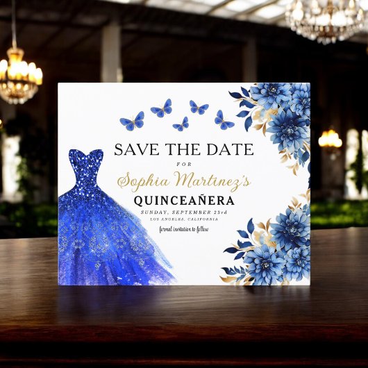 Budget Royal Blue Save the Date Quinceanera Flyer
