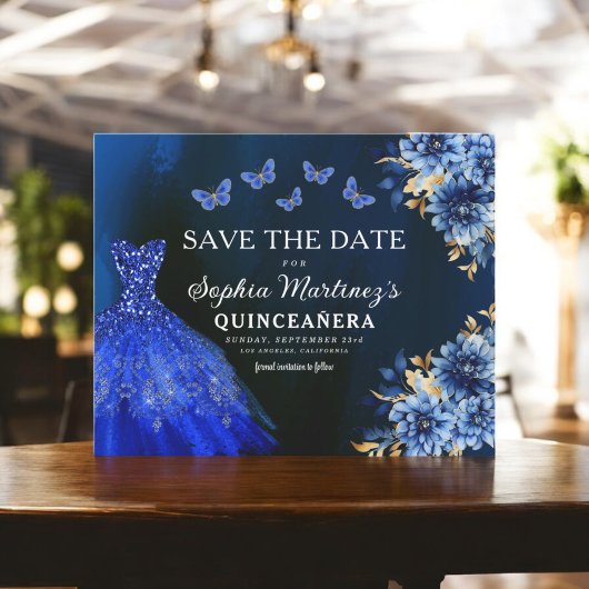 Budget Royal Blue Save the Date Quinceanera Flyer