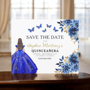 Budget Royal Blue Save the Date Quinceanera Flyer