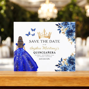 Budget Royal Blue Save the Date Quinceanera Flyer
