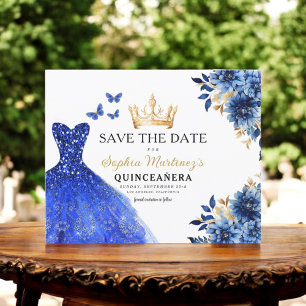 Budget Royal Blue Save the Date Quinceanera Flyer
