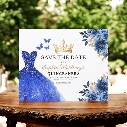 Budget Royal Blue Save the Date Quinceanera Flyer