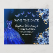 Budget Royal Blue Save the Date Quinceanera Flyer (Voorkant)
