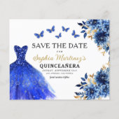 Budget Royal Blue Save the Date Quinceanera Flyer (Voorkant)
